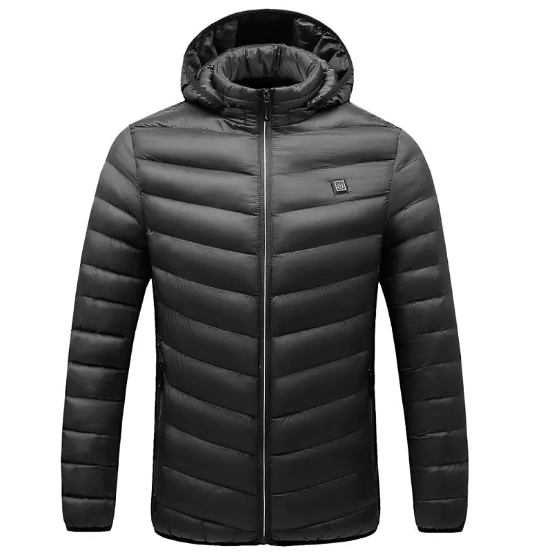 Men Winter Warm USB Heating Fleece Jackets Smart Thermostat Detachable Hooded Heated Waterproof Parkas