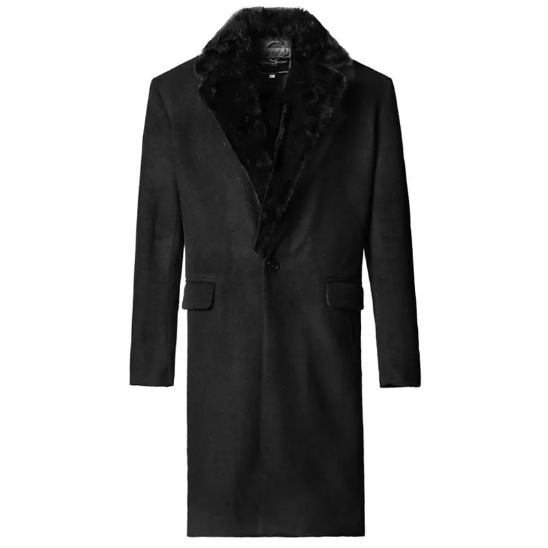 Men's Winter Woolen Fur Long Coat