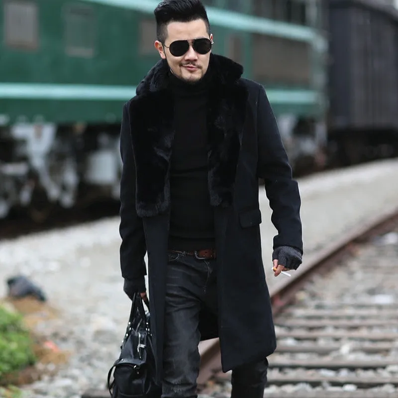 Men's Winter Woolen Fur Long Coat