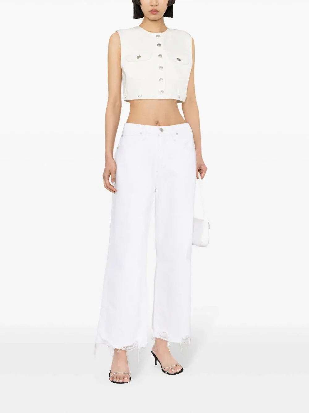 Multiflex White Denim Cropped Vest