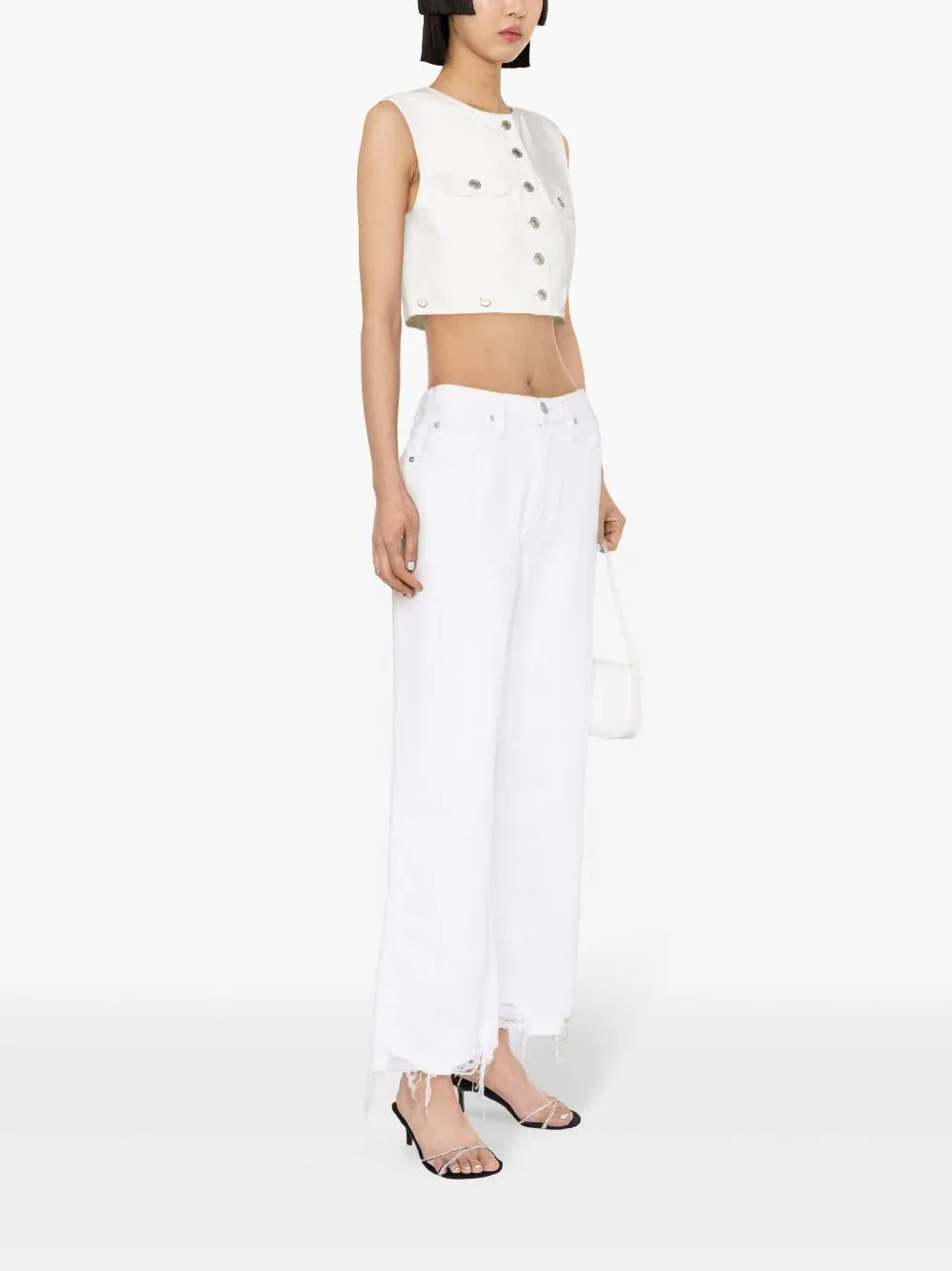 Multiflex White Denim Cropped Vest