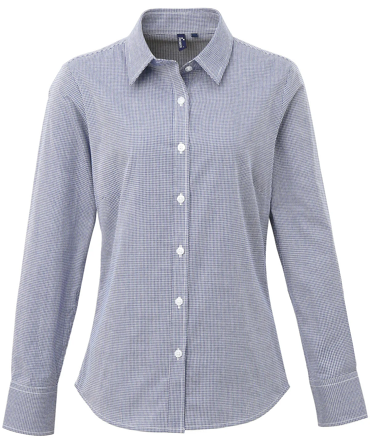 Navy/White - Women's Microcheck (Gingham) long sleeve cotton shirt