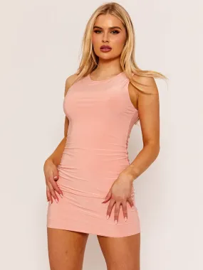 Nevah Double Layered Slinky Bodycon Dress In Nude