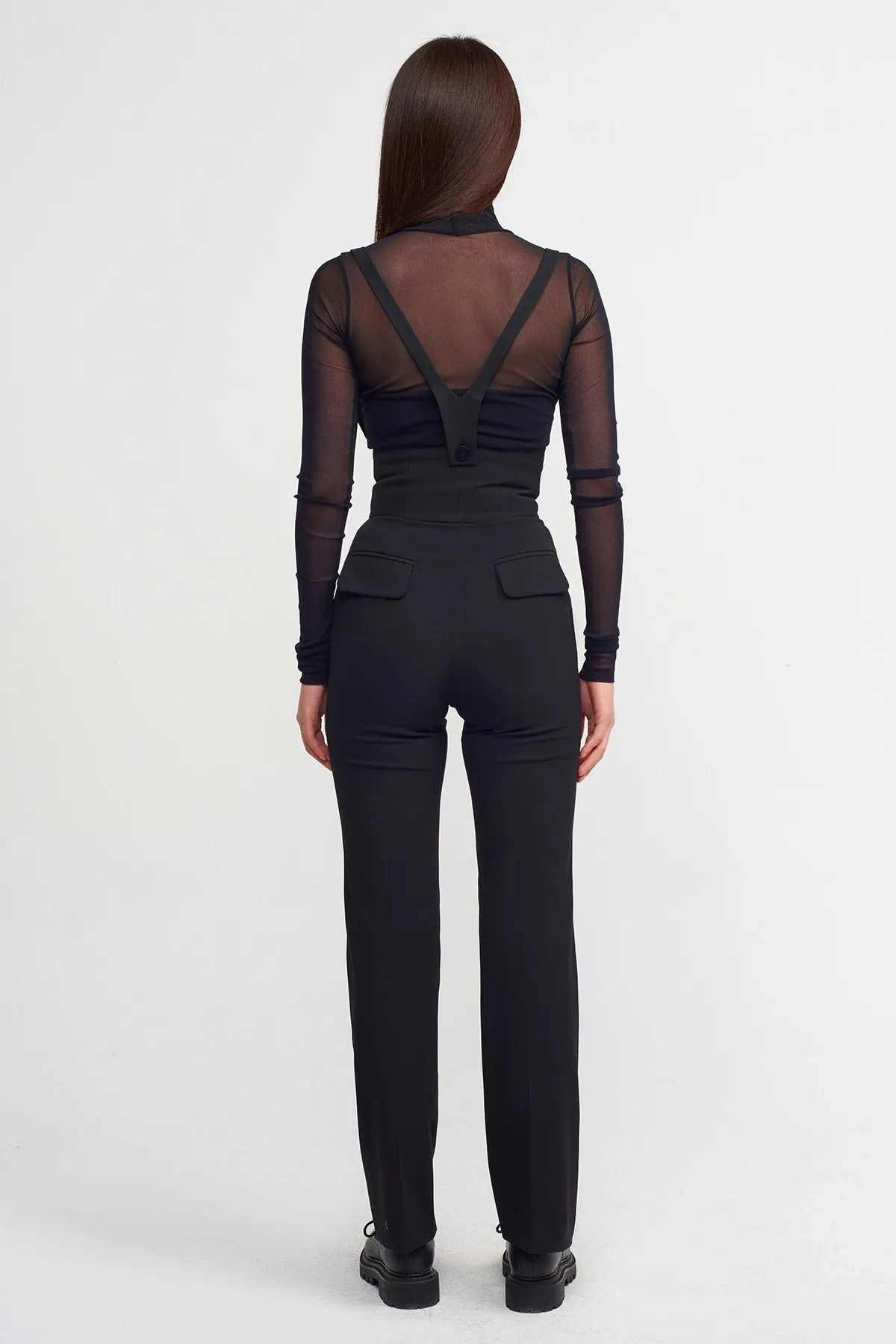 Nu High Waisted Trousers With Buckle Straps  Black