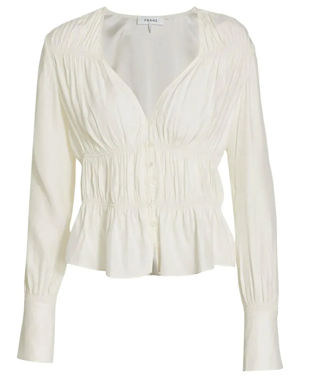 Off White Ruched V  Neck Blouse