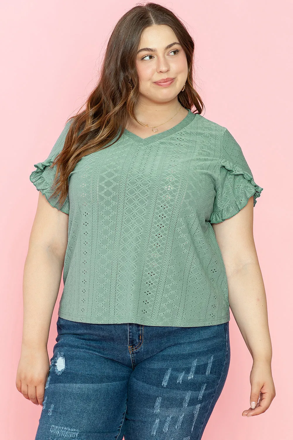 Petal Sleeve Jacquard Curvy Blouse