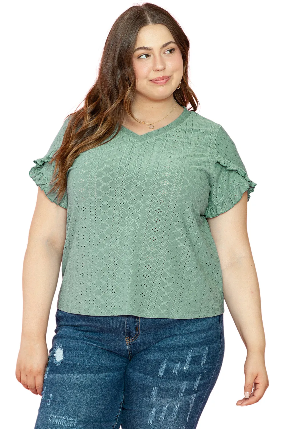 Petal Sleeve Jacquard Curvy Blouse