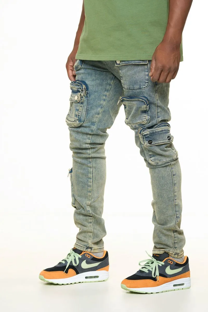 PHEELINGS LUCID DREAMS CARGO SKINNY DENIM (MEDIUM BLUE/ SAND)