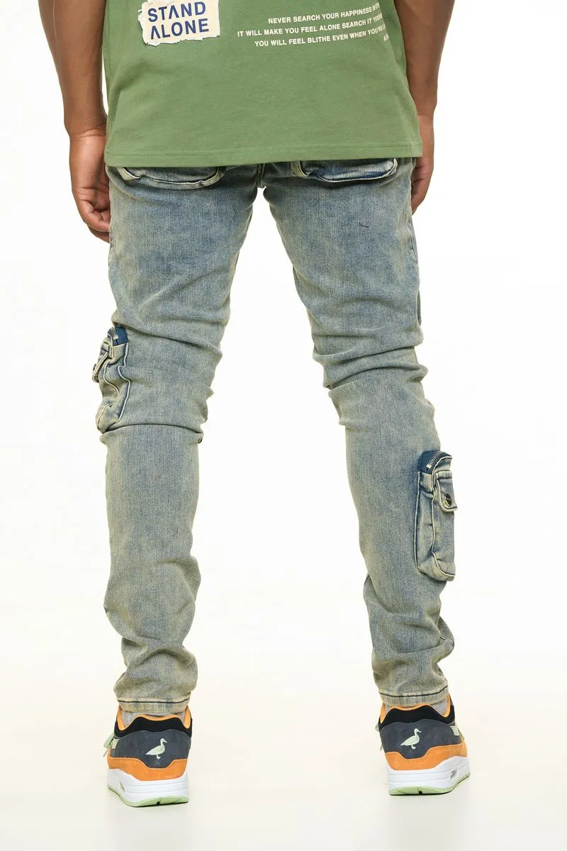 PHEELINGS LUCID DREAMS CARGO SKINNY DENIM (MEDIUM BLUE/ SAND)