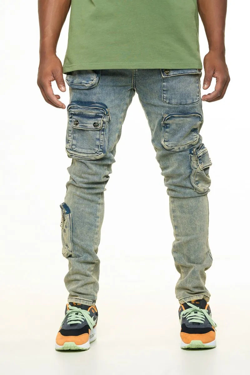 PHEELINGS LUCID DREAMS CARGO SKINNY DENIM (MEDIUM BLUE/ SAND)