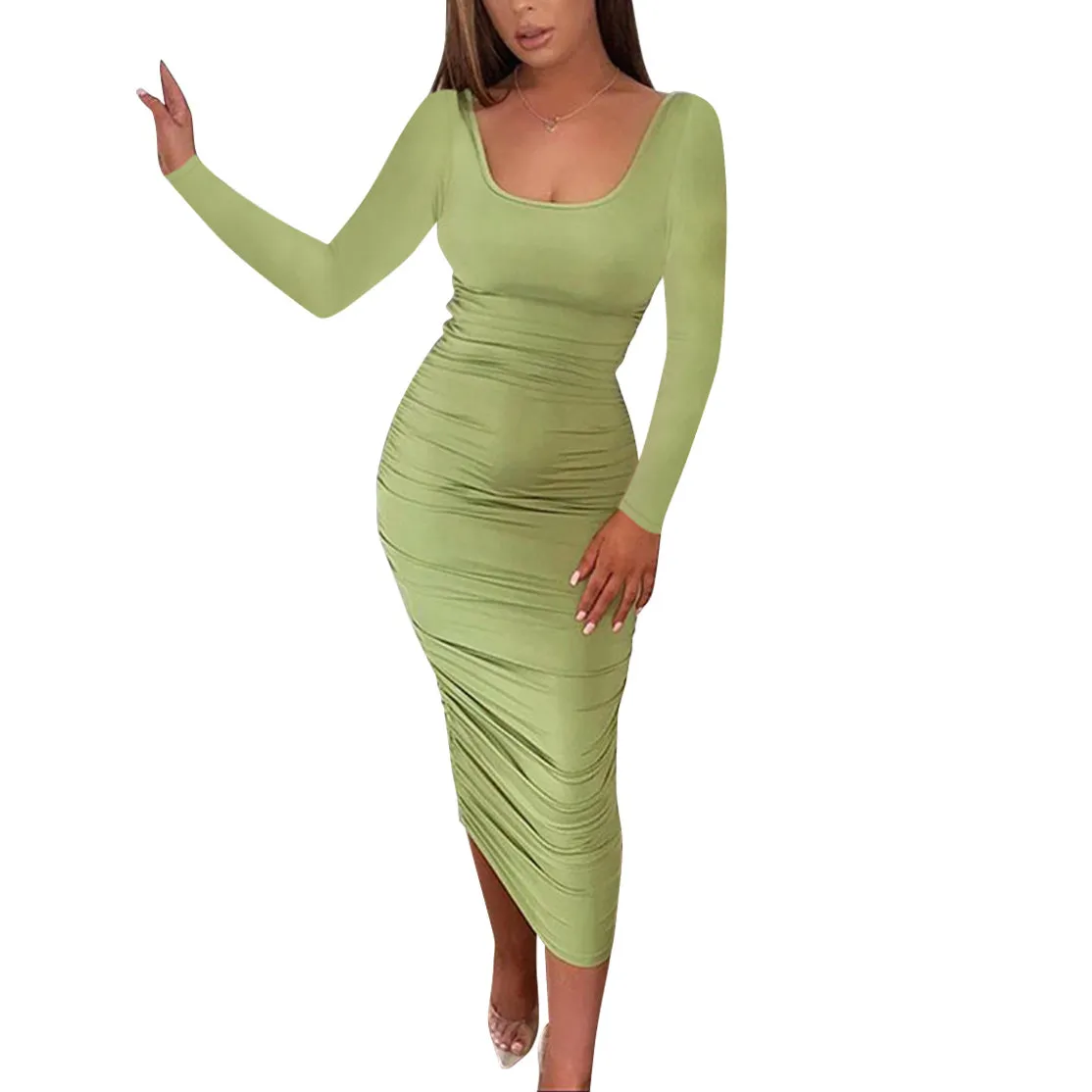 Pleated Wholesale Bodycon Dresses For St. Patrick'S Day