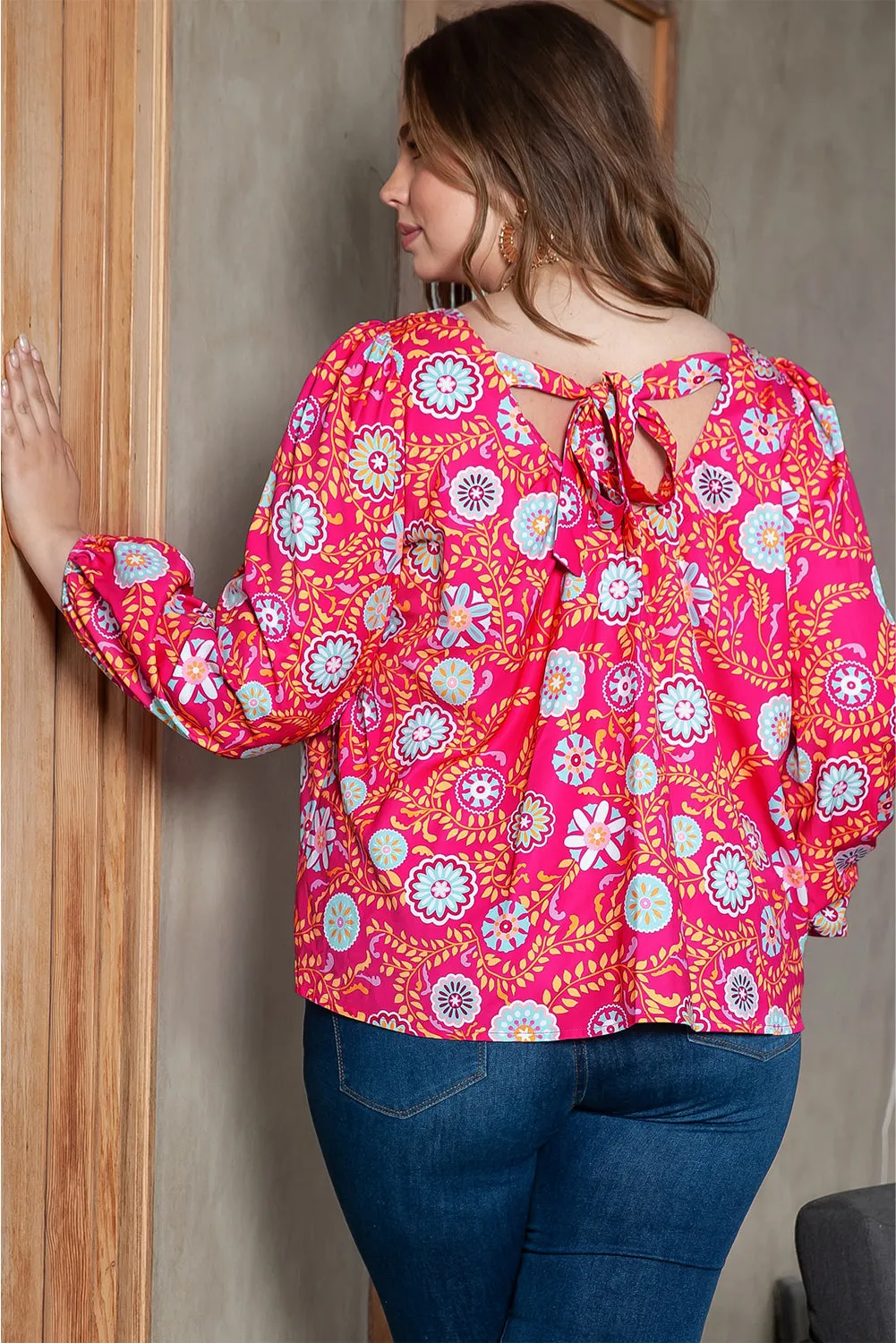 Plus Size Square Neck Floral Blouse