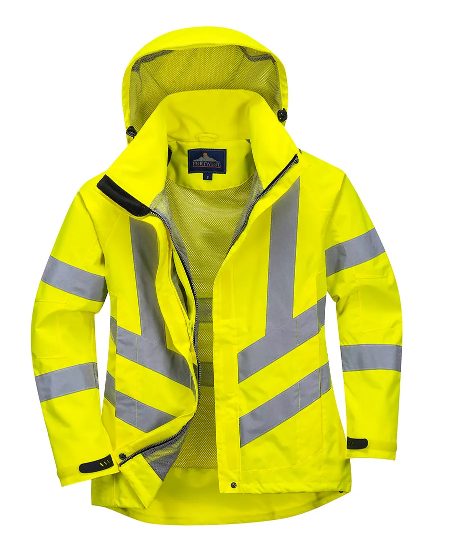 Portwest LW70 Ladies Breathable Safety Work Rain Jacket in Reflective HiVis ANSI