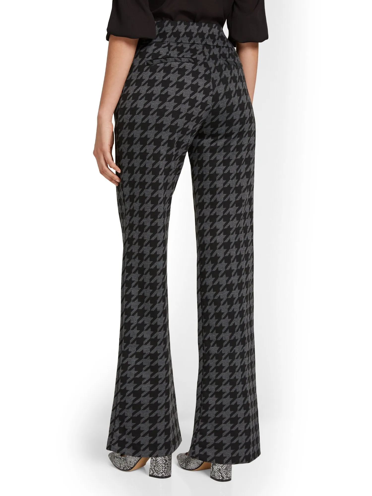 Pull-On Houndstooth Wide-Leg Ponte Pant - Superflex