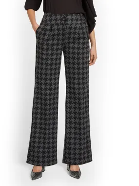 Pull-On Houndstooth Wide-Leg Ponte Pant - Superflex