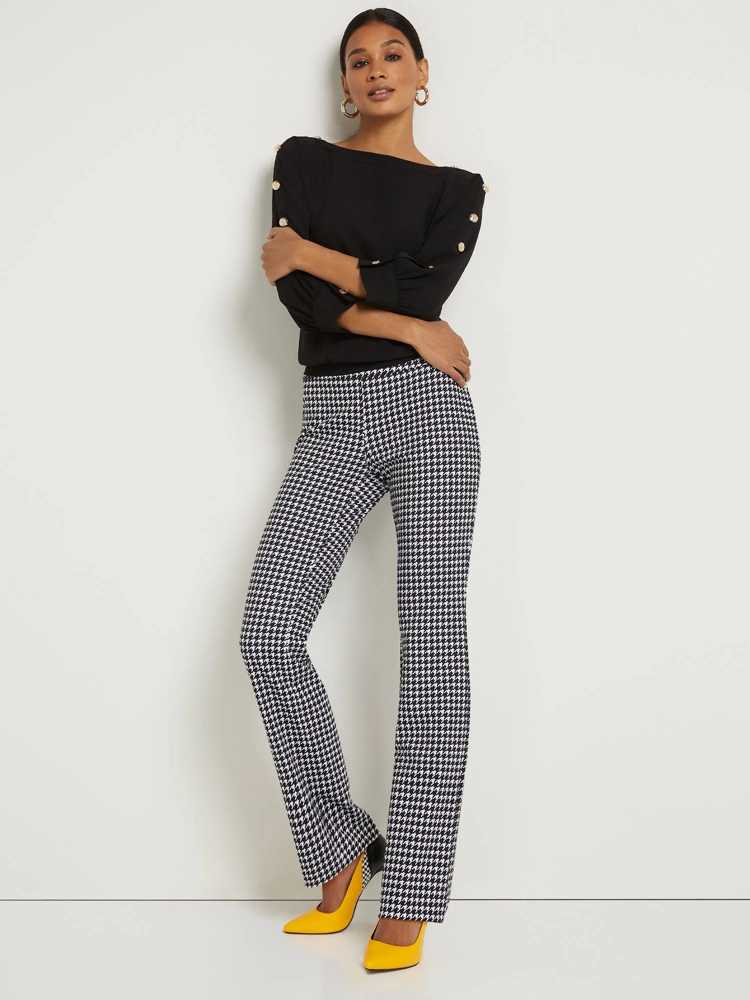 Pull-On Mid-Rise Houndstooth Bootcut Ponte Pant - Superflex