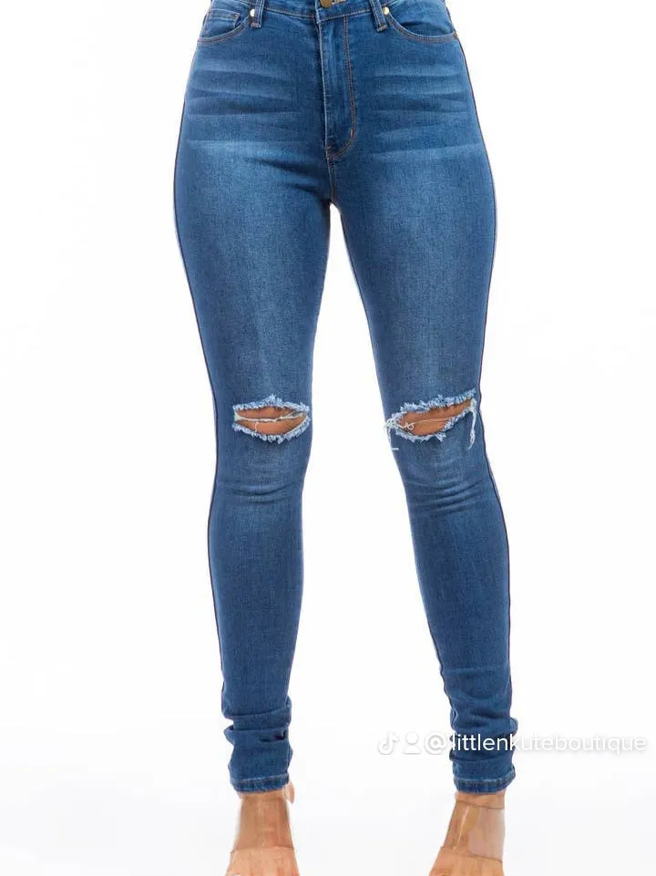 "Riley" high waist skinny Rip Knees Blue Jeans