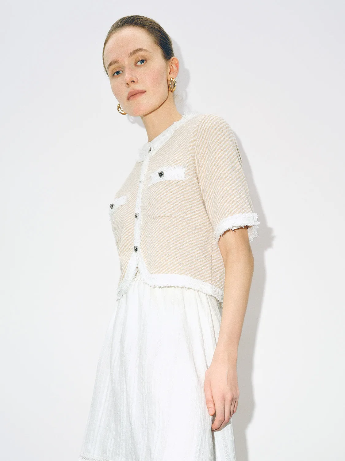 Raw Edge Cropped Knitted Cardigans