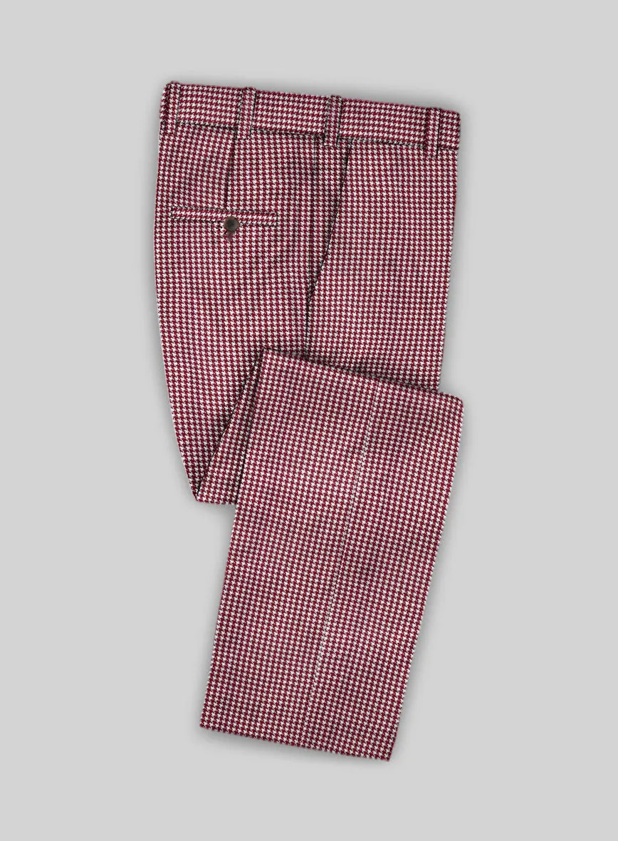 Reda Carmine Red Houndstooth Wool Pants