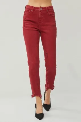 RISEN High Rise Crop Skinny Fray Hem Colored Pants