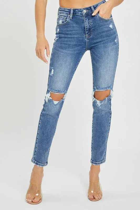 Risen Maverick High Rise Distressed Knee Skinny Jeans [1-3X]