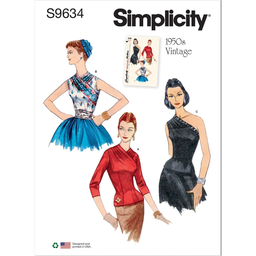 Simplicity Sewing Pattern S9634 Misses' Vintage Blouses and Cummerbund