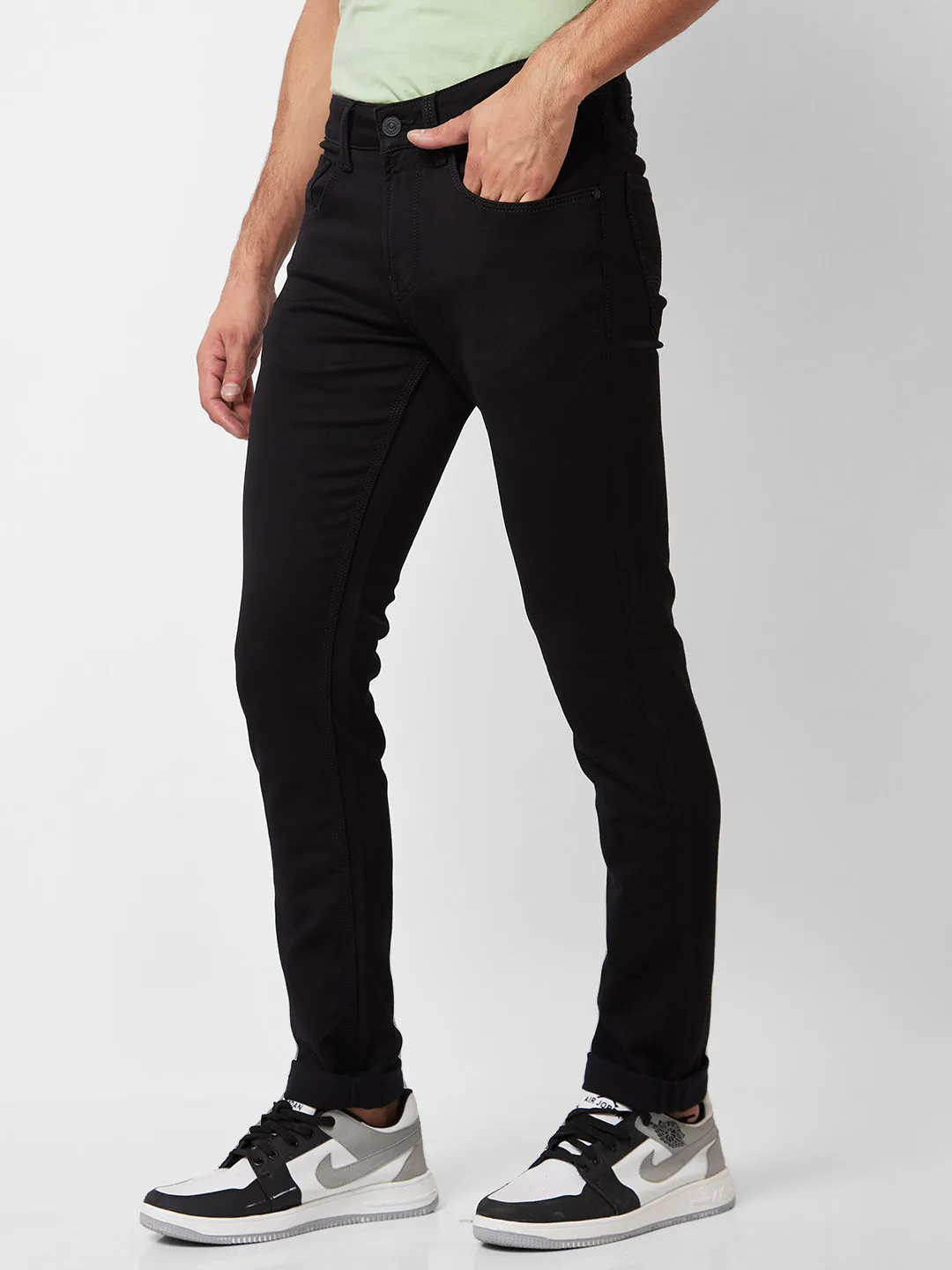 Spykar Low Rise Skinny Fit Black Jeans For Men