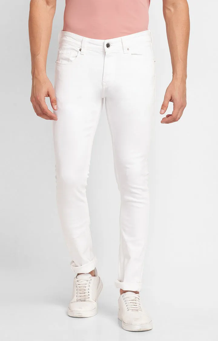 Spykar White Cotton Slim Fit Narrow Length Jeans For Men (Skinny)