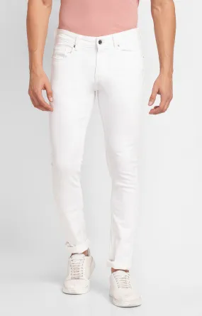 Spykar White Cotton Slim Fit Narrow Length Jeans For Men (Skinny)