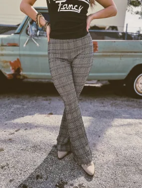 Steppin' Stone Houndstooth Plaid Print Bell Bottom Flare Pants