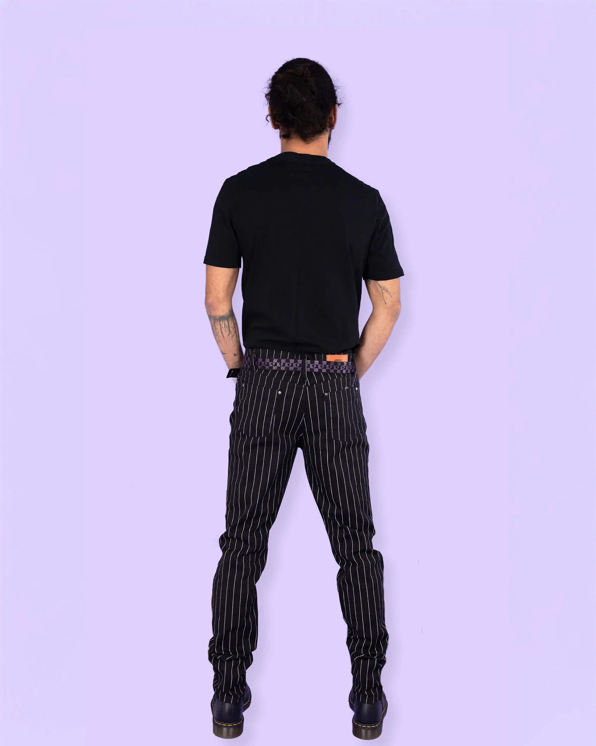 Stretch Black & White Pinstripe Skinny Jeans