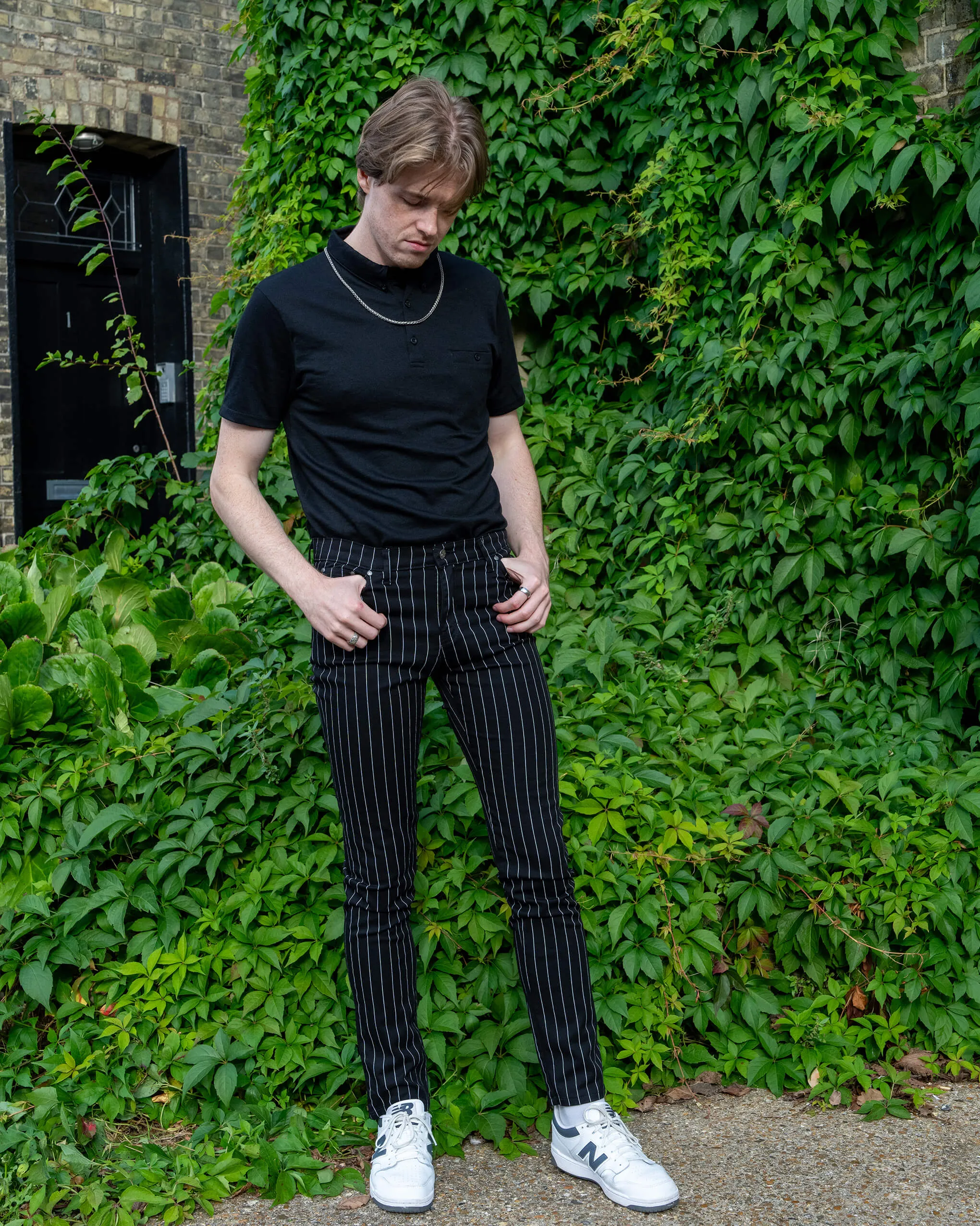 Stretch Black & White Pinstripe Skinny Jeans