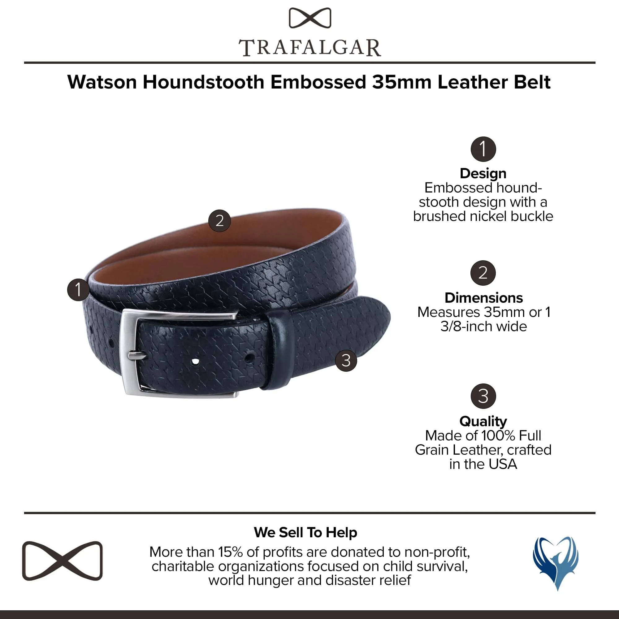 Trafalgar Men's Watson Houndstooth Embossed Leather Belt