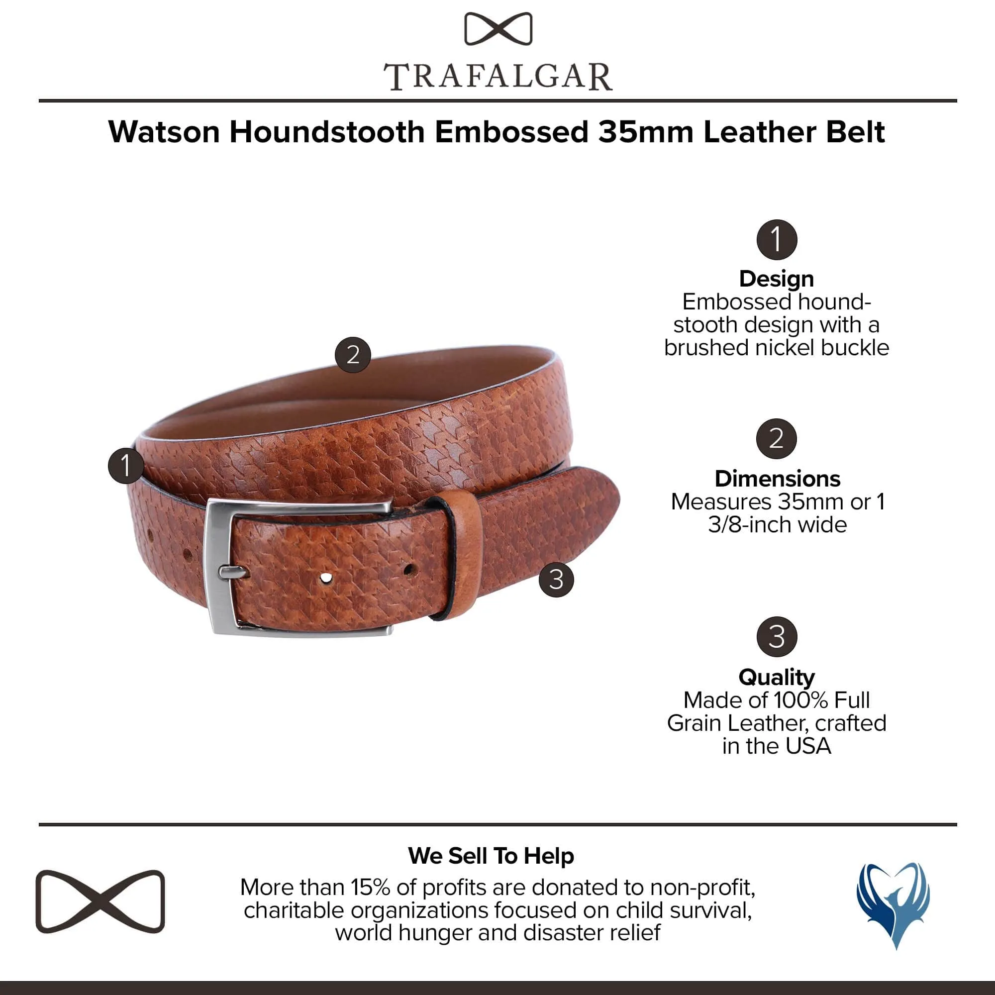 Trafalgar Men's Watson Houndstooth Embossed Leather Belt