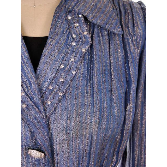 Vintage Evening Jacket Ladies 1940s Metallic Ice Blue Rhinestone Buttons L