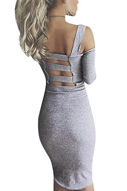 Wholesale Grey Long Sleeve Backless Dresses