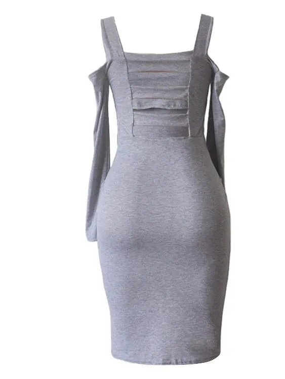 Wholesale Grey Long Sleeve Backless Dresses