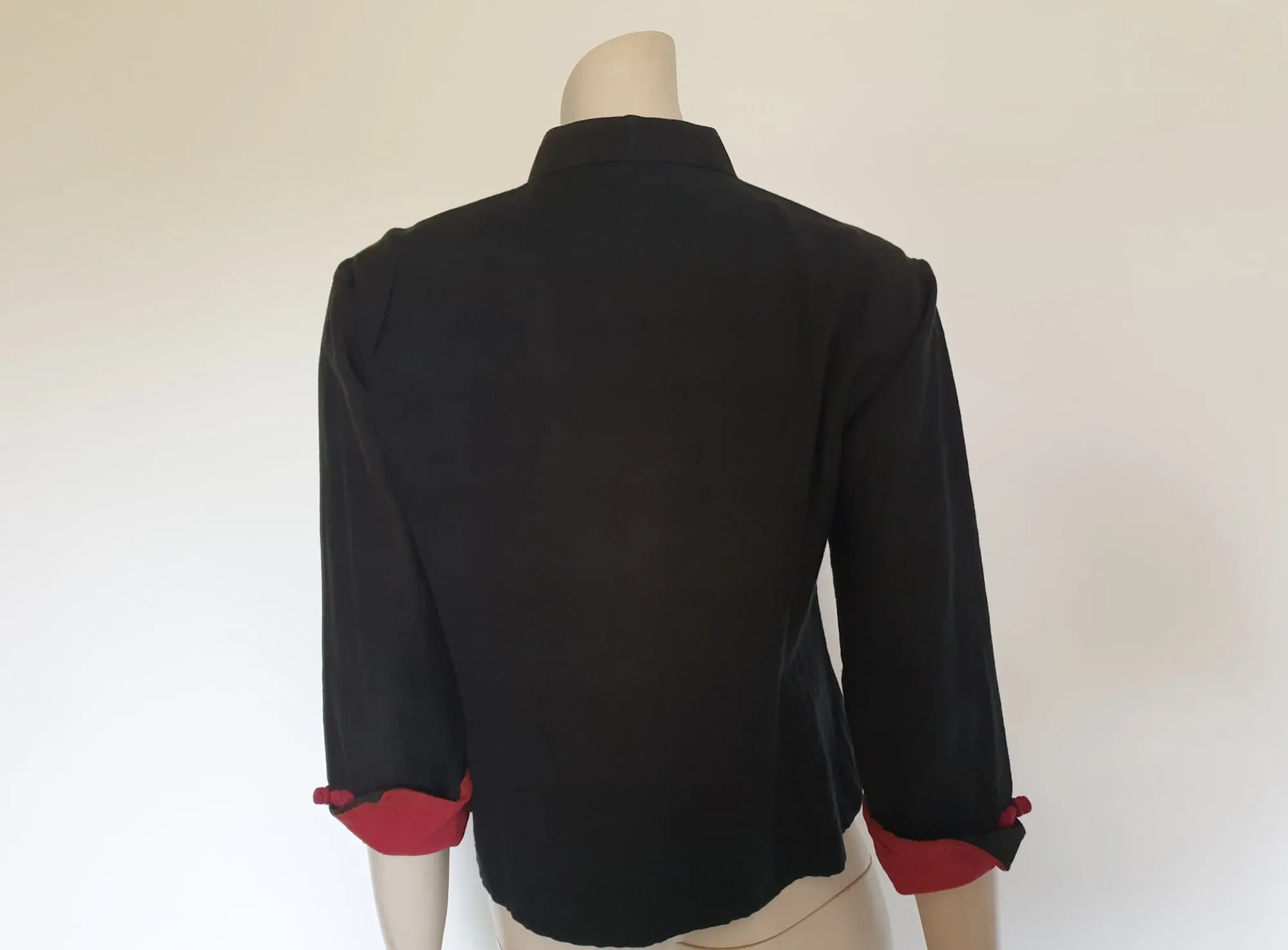 Wounded Black Raw Silk Chinese Top - M